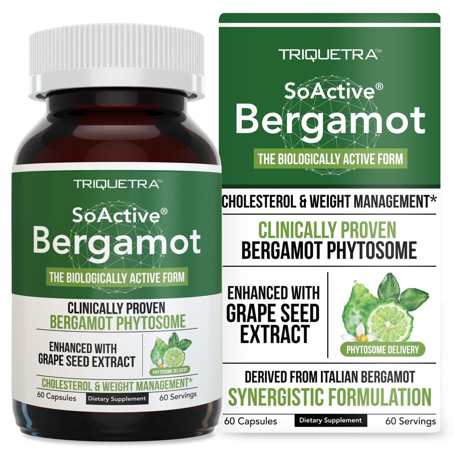 SoActive Bergamot: 2.5X More Effective, Italian Citrus Bergamot Phytosome - Clinically Validated | Enhanced with Grape Seed Extract Triquetra Health
