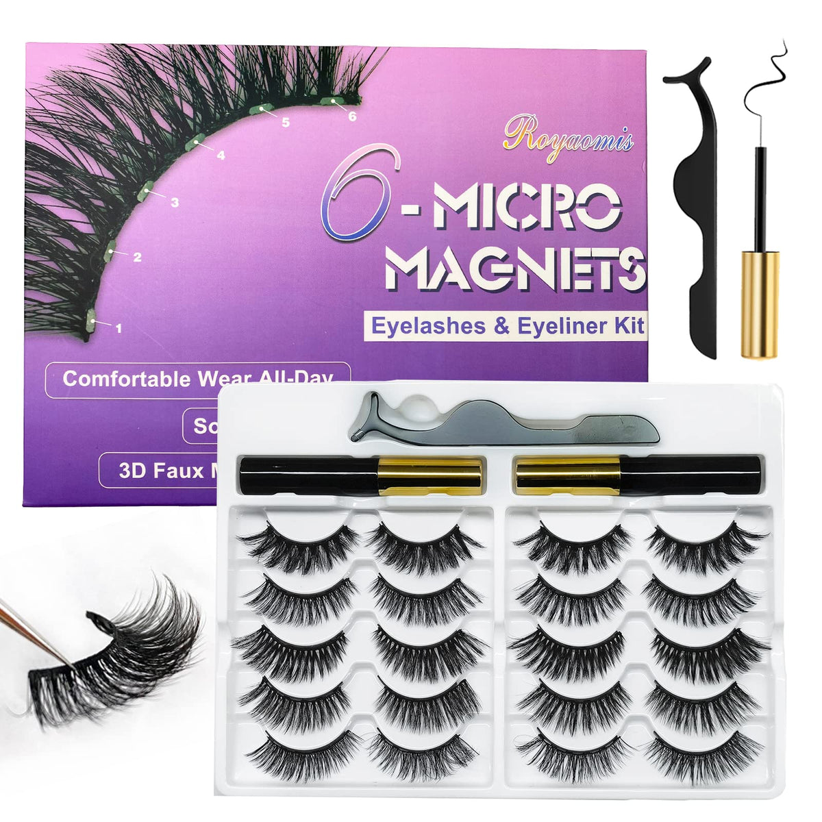 Royaomis 10 Pairs Cat-Eye Magnetic Lashes With Eyeliner, 3D Magnetic Eyelashes Natural Look With Eyeliner, Fake Eyelashes Magnetic royaomis
