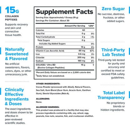 LEGION Athletics Hydrolyzed Collagen Peptides Powder - Solugel Ultra BD Bovine Collagen with Vitamin C - Joint, Skin, and Nail Support - Unflavored, 30 Servings