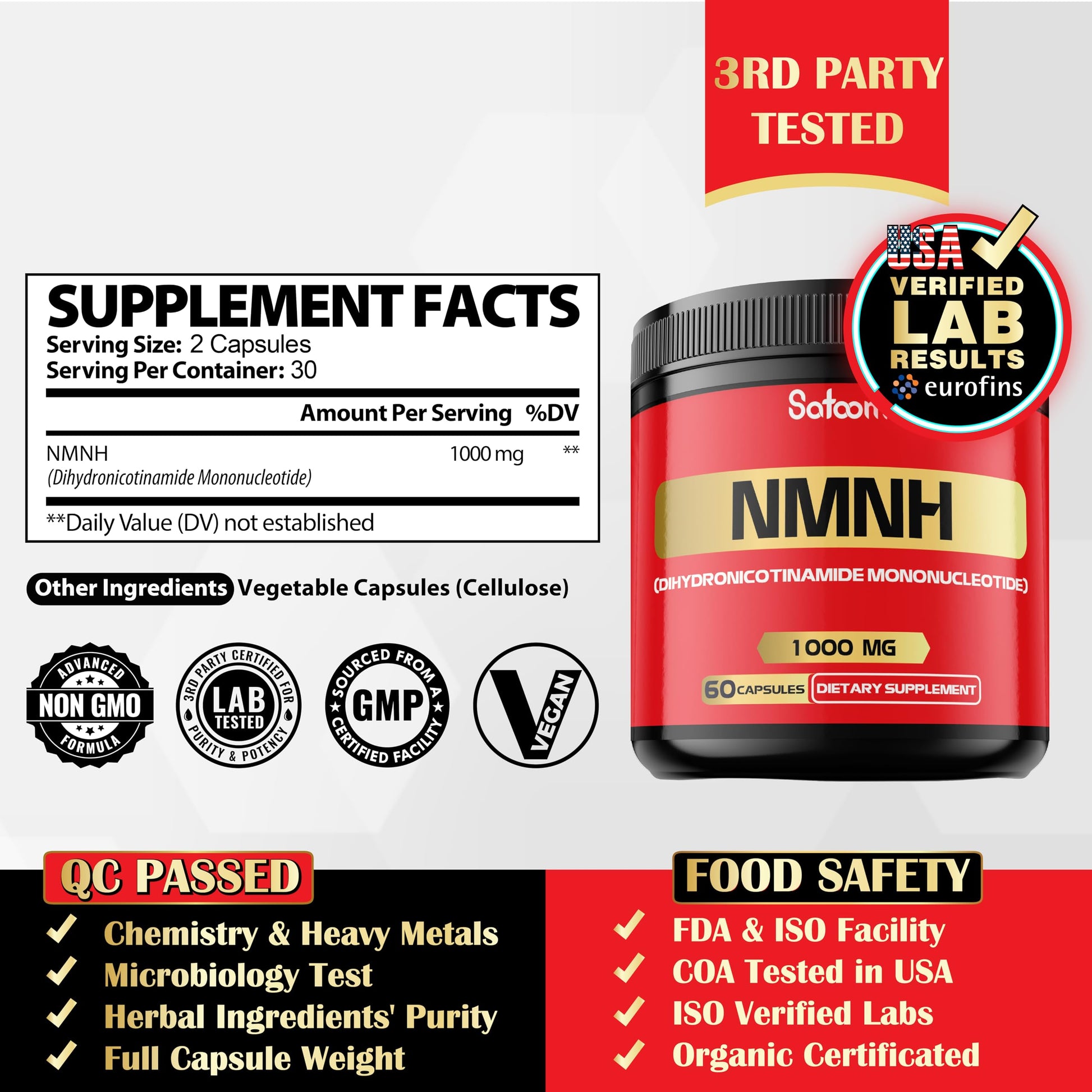NMNH (Dihydronicotinamide Mononucleotide) -NMN Supplement Alternative - 1000mg per Serving NAD Supplement to Support NAD - 60 Capsules - 30 Days Supply Satoomi buy australia supplements