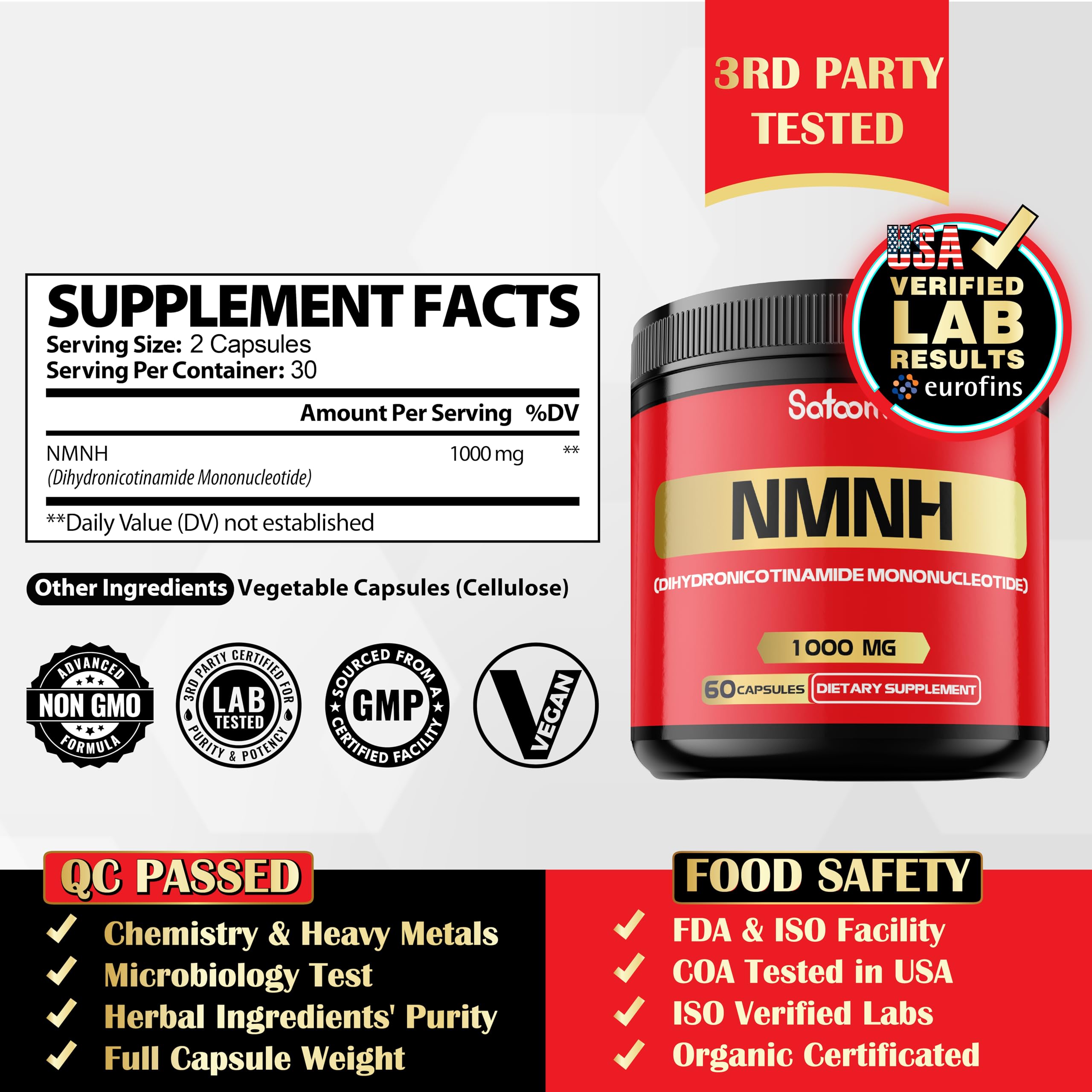 NMNH (Dihydronicotinamide Mononucleotide) -NMN Supplement Alternative - 1000mg per Serving NAD Supplement to Support NAD - 60 Capsules - 30 Days Supply Satoomi buy australia supplements