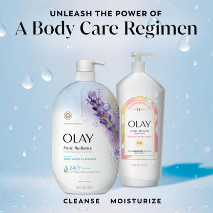 Olay Body Wash for Women, Fresh Radiance, 24/7 Skin-Loving Freshness, Visibly Radiant, Plant Based Cleansers, Vitamin B3 & Antioxidant Blend, For All Skin Types, Birch Water & Lavender Scent, 35 fl oz Olay