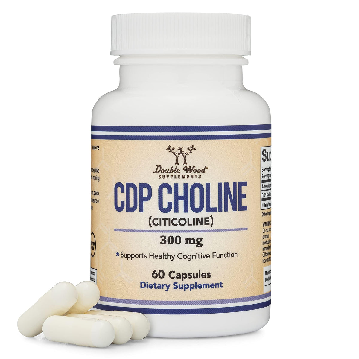Double Wood Supplements CDP Choline (Citicoline) Supplement, Pharmaceutical Grade, Third Party Tested (60 Capsules 300mg) Double Wood Supplements