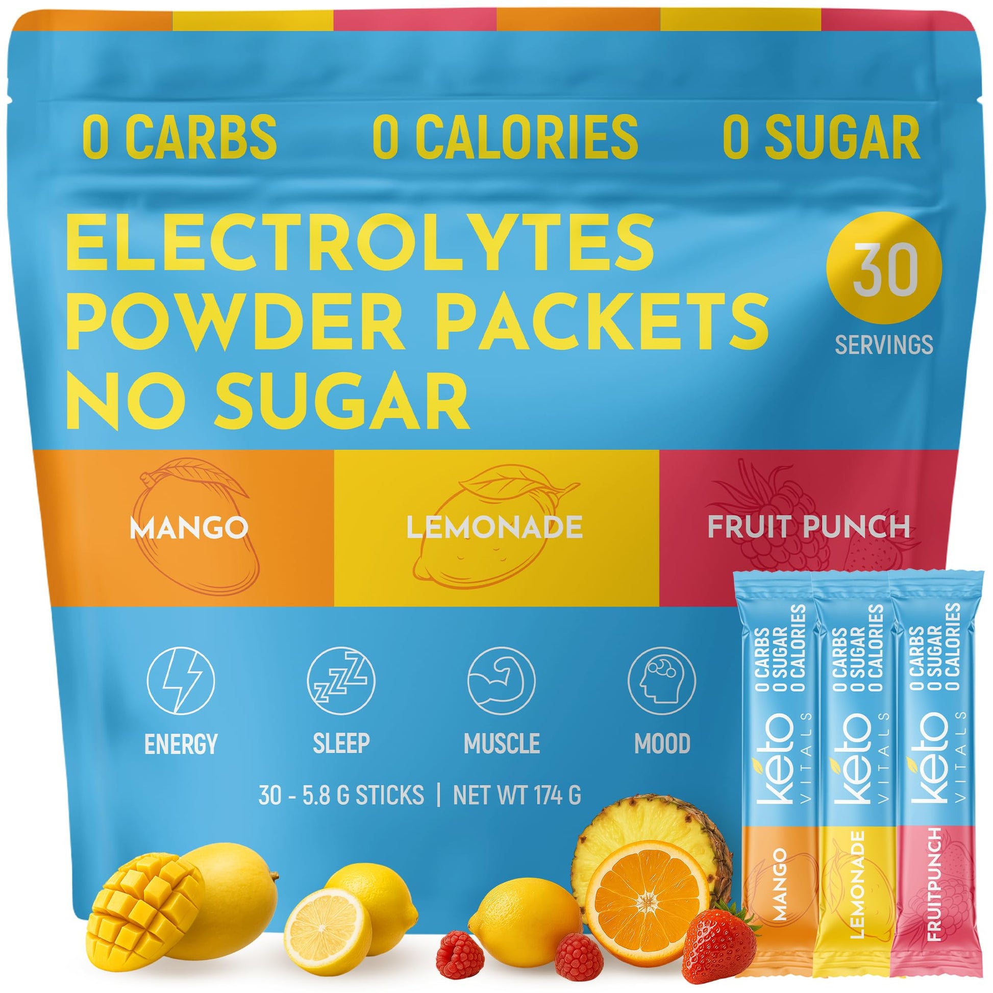 Keto Vitals Original Electrolytes Powder Packets | Keto Friendly Electrolyte Hydration Packs | Sugar Free Electrolytes | Energy Drink Mix | Zero Calorie Zero Carb (Original Assorted, 30 Count) Keto Vitals buy australia supplements