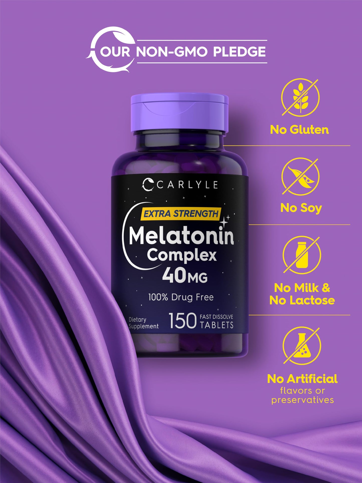 Carlyle Melatonin 40mg Complex | 150 Fast Dissolve Tablets | Extra Strength Support | with Ashwagandha and Chamomile | Vegetarian, Non-GMO, Gluten Free Supplement Carlyle