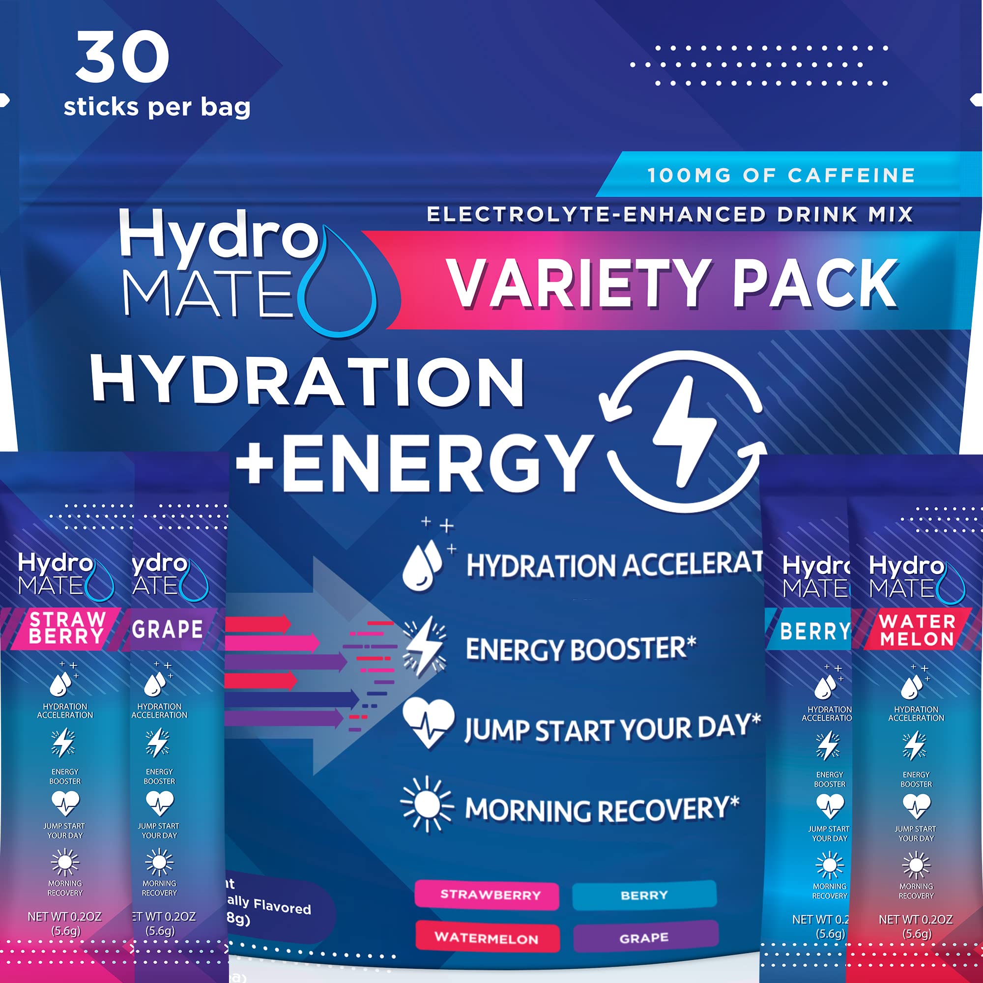 HydroMATE Electrolytes Powder Drink Mix Packets Hydration Accelerator Low Sugar Party Favors for Rapid Recovery Vitamin C Plu NatureWorks buy australia supplements
