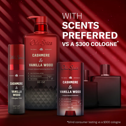 Old Spice Body Wash for Men, The Spice Alchemist Collection, 24/7 Cologne Infused Hydration, No Trade Off Formula, Free of Phthalates Silicones & Dyes, Cashmere + Vanilla Wood Scent, 20 oz Old Spice