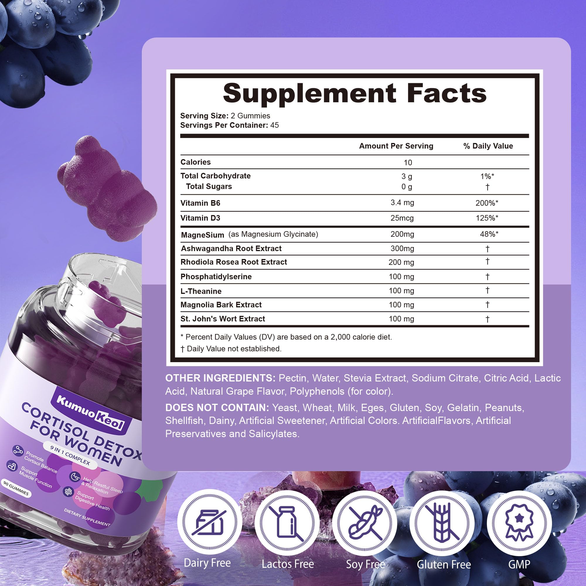 Cortisol Supplements for Women, Lower Cortisol for Women, Cortisol Gummies with Ashwagandha, Magnesium, L-Theanine, Phosphatidylserine, Vitamin, Relaxation, Focus, Sugar-Free, Vegan, 90 Count KumuoKeol buy australia supplements