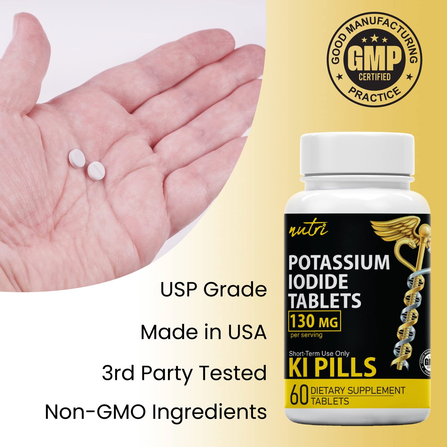 Potassium Iodide Tablets 130 mg (Pack of 2) - (120 Tablets) 10 Year Shelf-Life EXP 2034 to 2035 - Ki Pills - Yoduro de potasio - Nutri Supplements Nature's Fusions
