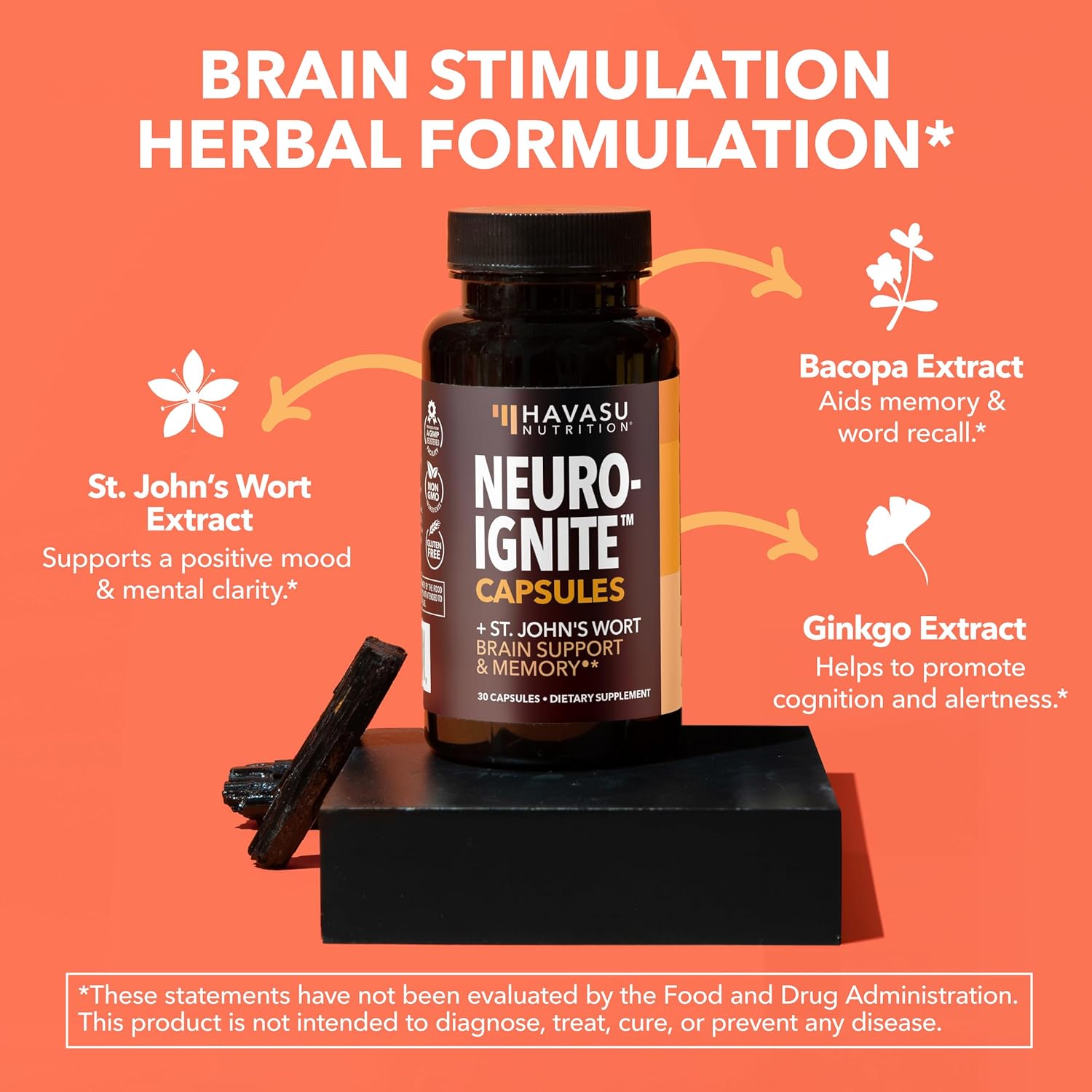NeuroIGNITE Nootropic Brain Supplement for Memory and Focus, 30 Count | Vegan, Non-GMO Nootropic with Bacopa, Ginkgo Biloba, St. John's Wort for Cognitive Health and Mental Clarity, 30 Servings Gsupps Australia
