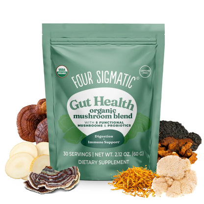 Four Sigmatic Gut Health Mushroom Blend | Organic Mushroom Powder Complex with Turkey Tail, Lion’s Mane, Cordyceps, Chaga, Probiotics and More Four Sigmatic