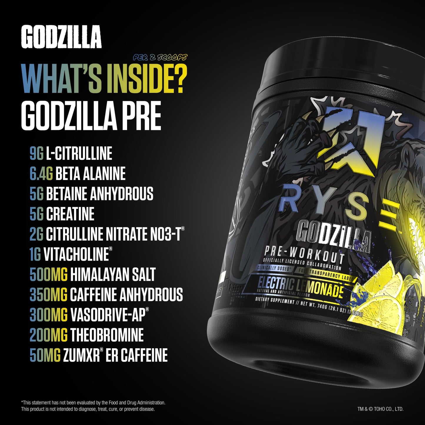 RYSE Godzilla X Noel Deyzel Pre Workout Powder - Monsterberry Lime - 400mg Caffeine, High Stim Pre-Workout for Men & Women with Citrulline & Beta Alanine - Energy, Pump & Focus - 20/40 Servings