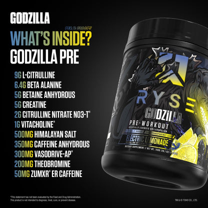 RYSE Godzilla X Noel Deyzel Pre Workout Powder - Monsterberry Lime - 400mg Caffeine, High Stim Pre-Workout for Men & Women with Citrulline & Beta Alanine - Energy, Pump & Focus - 20/40 Servings