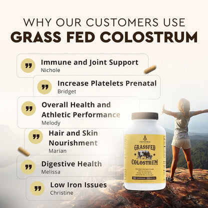 Ancestral Supplements Grass Fed Beef Colostrum Supplement, 3000 mg, Offers Immune Support and Promotes Gut Health, Athletic Performance, Healthy Iron Levels, Growth and Repair, Non GMO, 180 Capsules