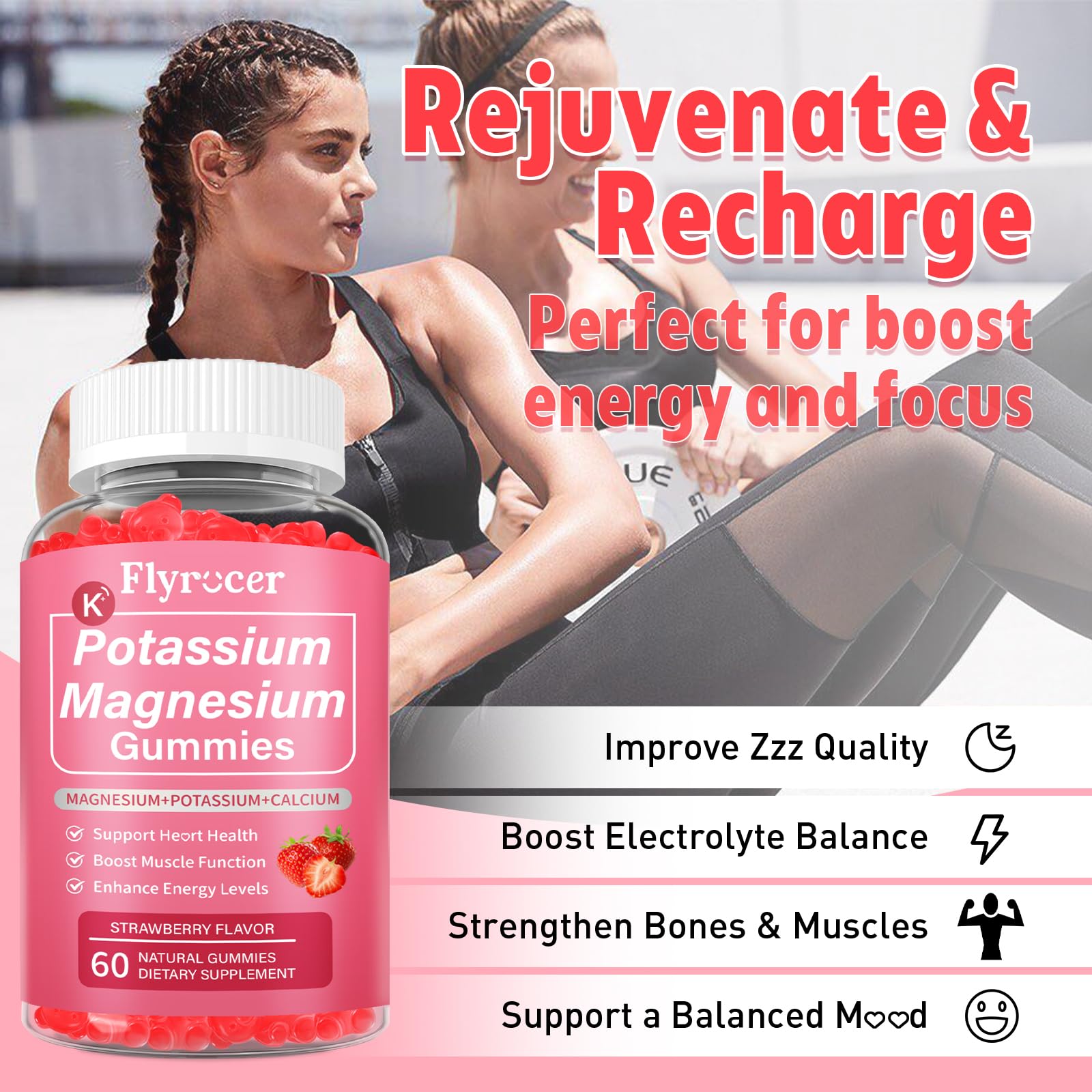 2 Pack Potassium Magnesium Gummies for Men & Women, Potassium Magnesium Supplement for Leg Cramps, Muscle Health, & Electrolyte Balance, Strawberry Flavor, 120 Gummies Flyrocer buy australia supplements