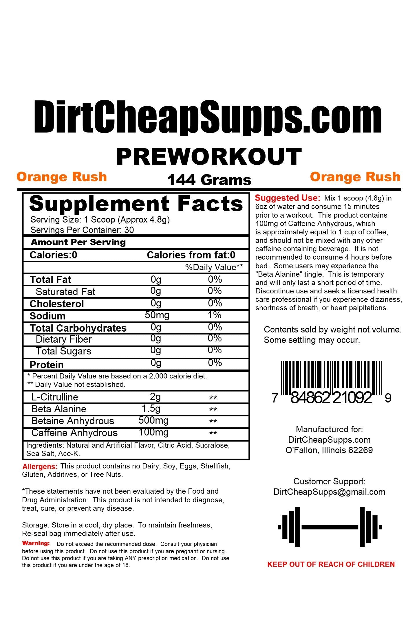 DirtCheapSupps Pre Workout (30 Servings) Orange - Increase Pump and Energy DirtCheapSupps buy australia supplements