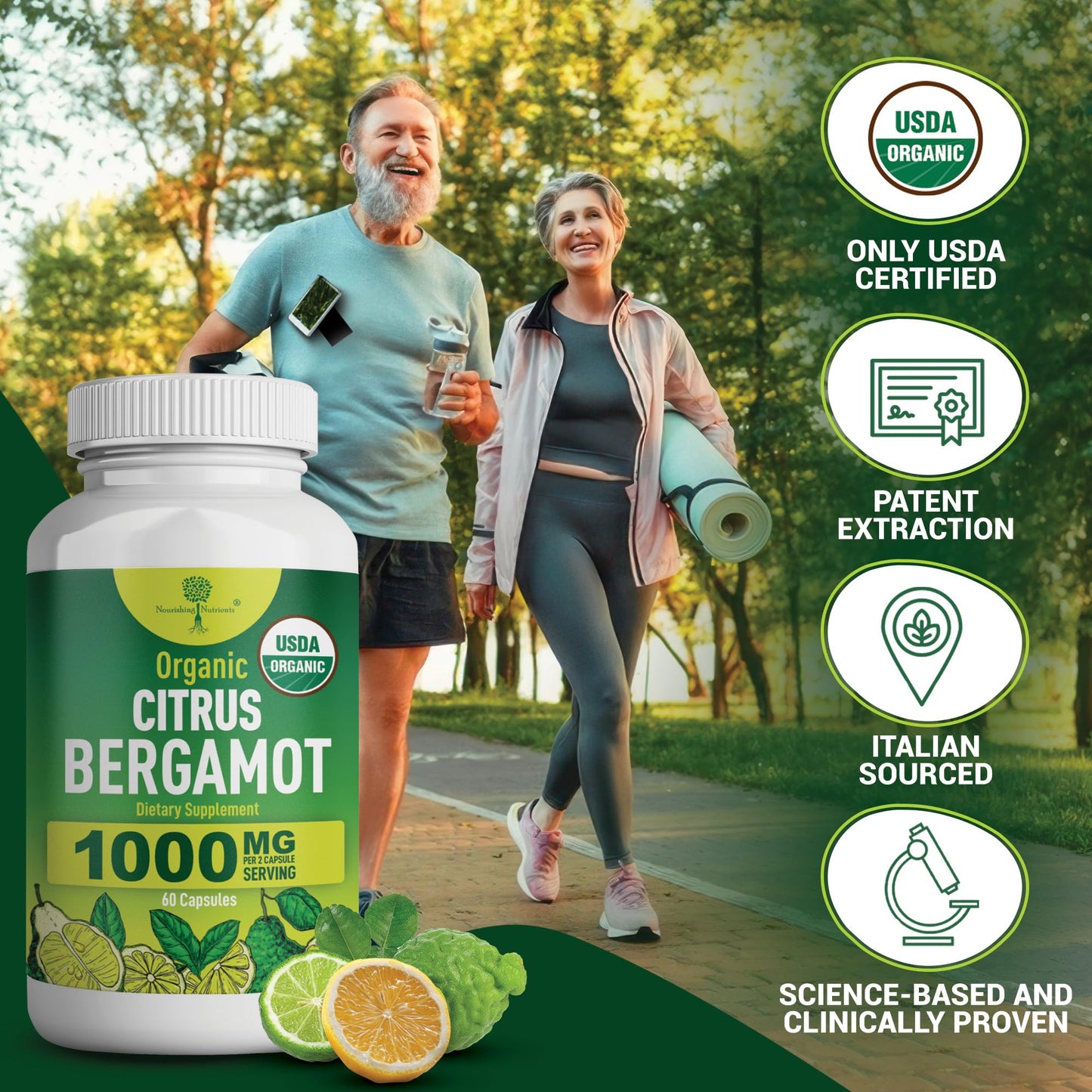 Organic Citrus Bergamot Supplement - Only USDA, Cardiologist Formulated with 200+ Scientific Studies -1000mg - Patented Extract, Heart, Cholesterol, Nourishing Nutrients