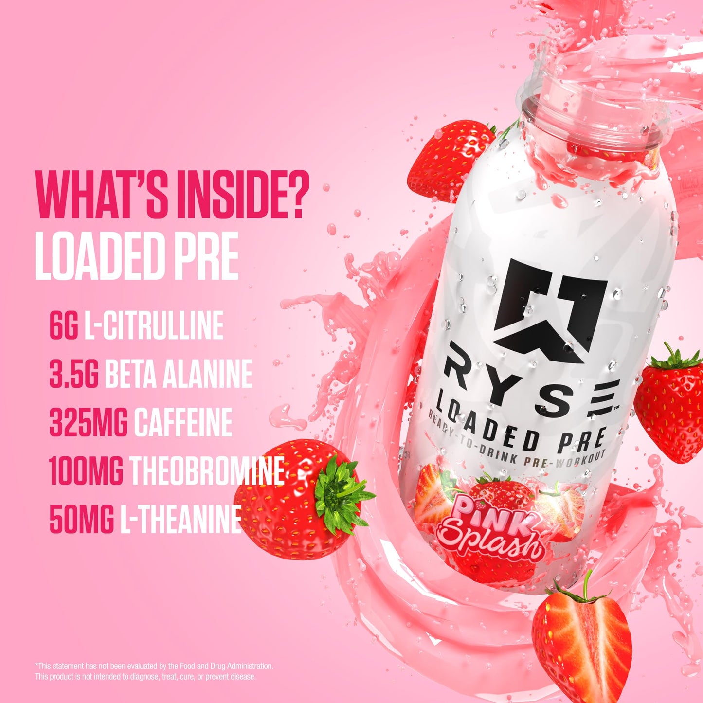 RYSE Loaded Pre Workout Drink - Ring Pop Cherry - Sugar-Free, Ready to Drink Energy Supplement with 325mg Caffeine, Citrulline & Beta Alanine for Focus & Pump - 12 fl oz Bottles (Pack of 12)