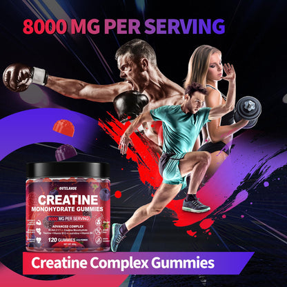 Creatine Monohydrate Gummies 8000 mg for Men & Women, Creatine Supplement for Enhanced Muscle Growth, Energy Boost - with L-Taurine, Sugar Free, Vegan OUTELANDE