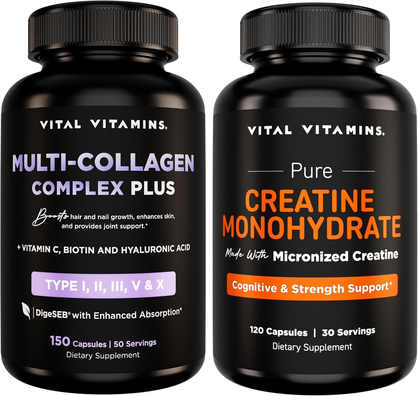 Vital Vitamins Multi Collagen Complex Plus 150 ct + Creatine Monohydrate Capsules 120 ct Gsupps Australia