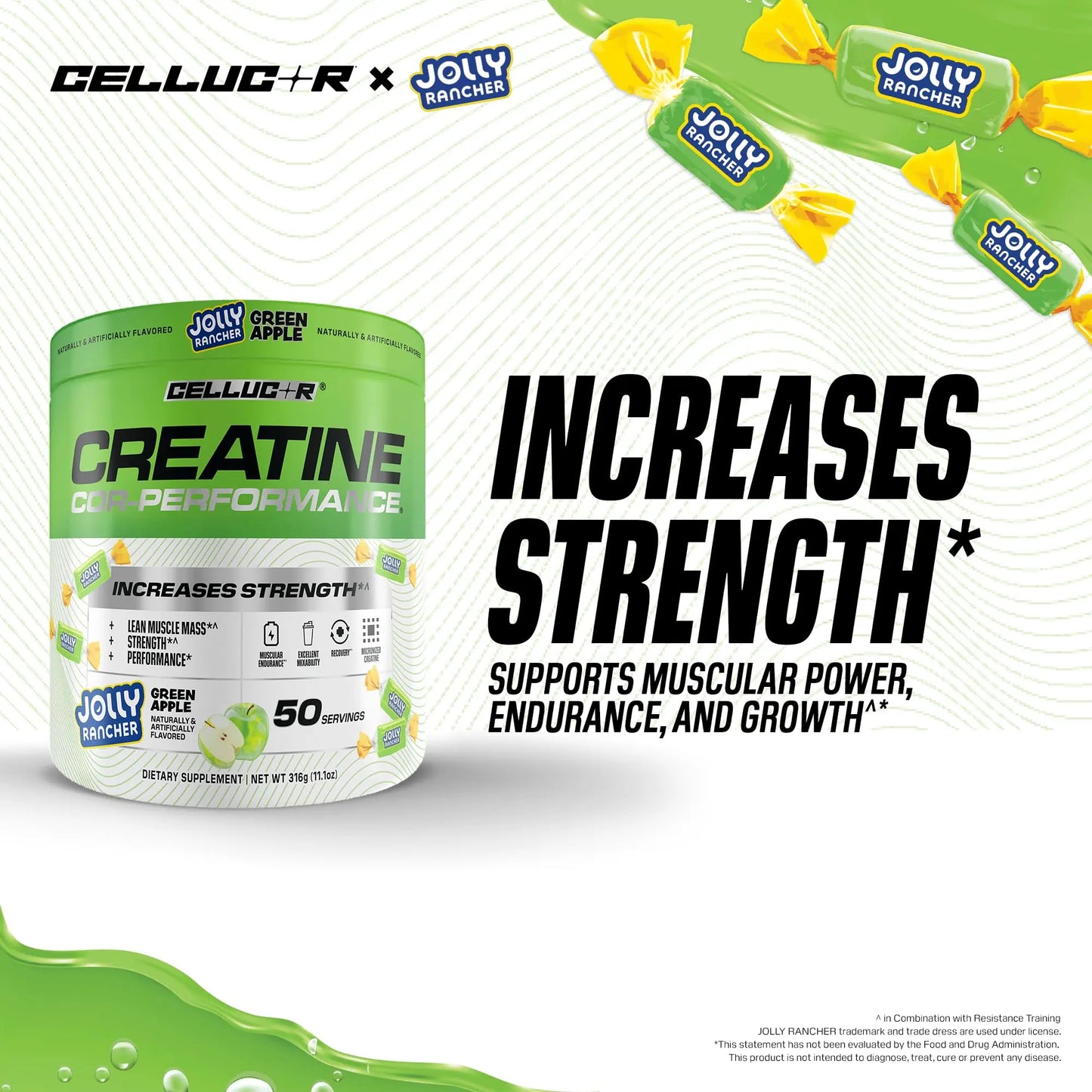 Cellucor Creatine Powder, Jolly Rancher Green Apple - Increases Strength, Lean Muscle Mass & Endurance, Micronized Creatine for Fast Absorption, Cellucor