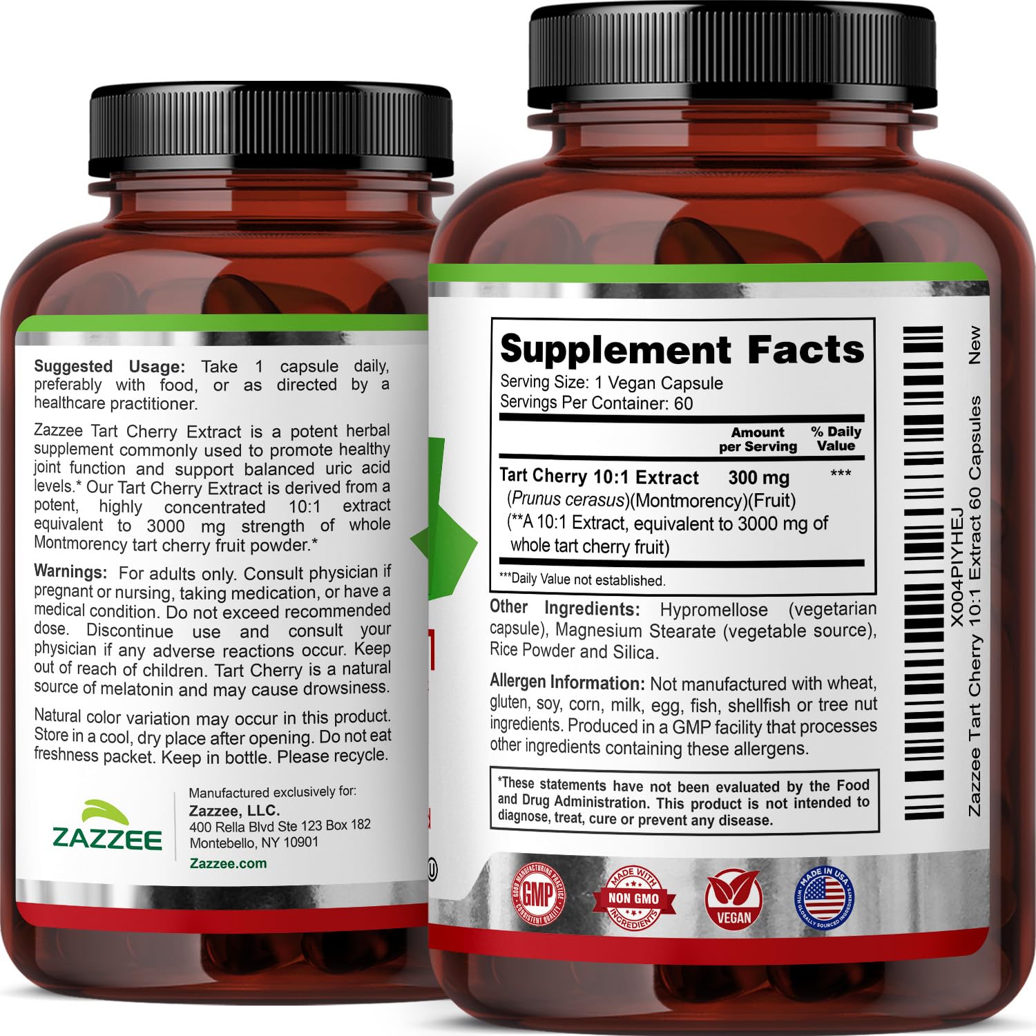 Zazzee Tart Cherry 10:1 Extract, 200 Vegan Capsules, 6+ Month Supply | Montmorency Cherry, Certified Kosher, Joint & Uric Acid Support, Antioxidant Support Formula, Non-GMO, Made in the USA Gsupps Australia