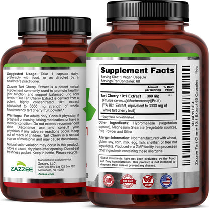 Zazzee Tart Cherry 10:1 Extract, 200 Vegan Capsules, 6+ Month Supply | Montmorency Cherry, Certified Kosher, Joint & Uric Acid Support, Antioxidant Support Formula, Non-GMO, Made in the USA Gsupps Australia