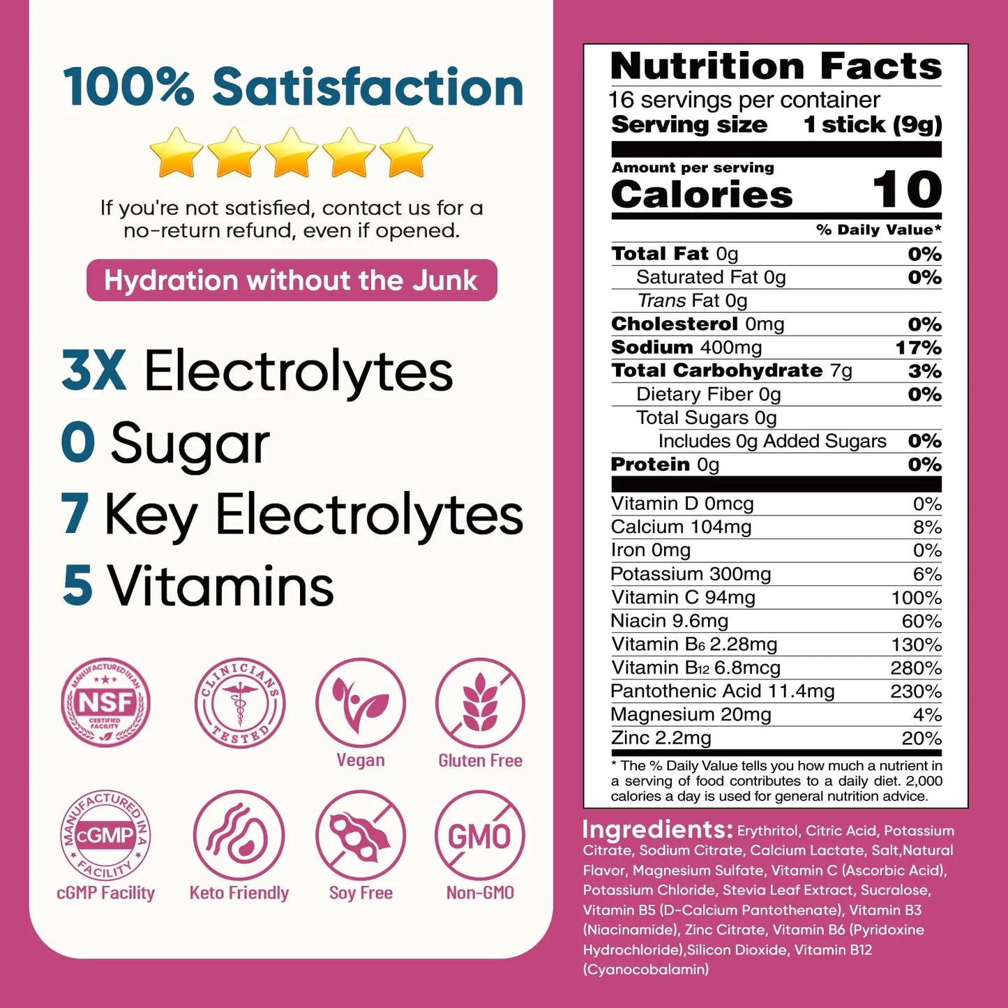 Venture Pal Sugar Free Electrolyte Powder Packets - Liquid Daily IV Hydration Packets | Electrolytes Drink Mix with 5 Vitamins & 7 Electrolytes | Keto Friendly | Non-GMO | Certified Vegan | 16 Sticks Venture Pal