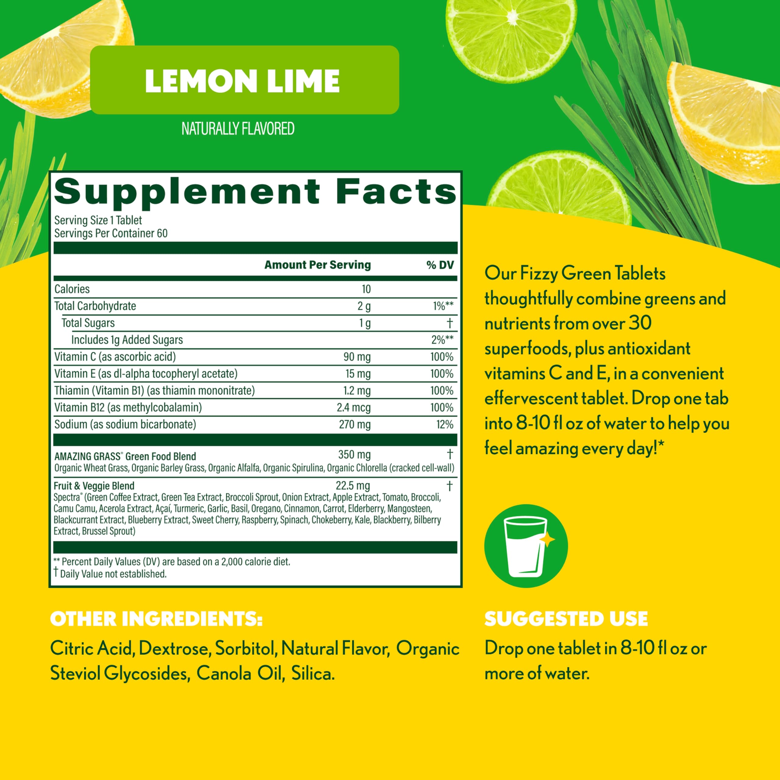 Amazing Grass Effervescent Tablets: Green Superfood Water Flavoring Tablet with Antioxidants & Alkalizing Greens, Lemon Lime, 60 Count Amazing Grass buy australia supplements