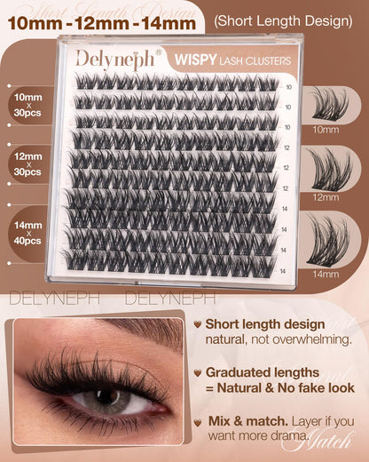 Wispy Lash Clusters Natural Fluffy Eyelash Clusters 10mm 12mm 14mm Short Delyneph