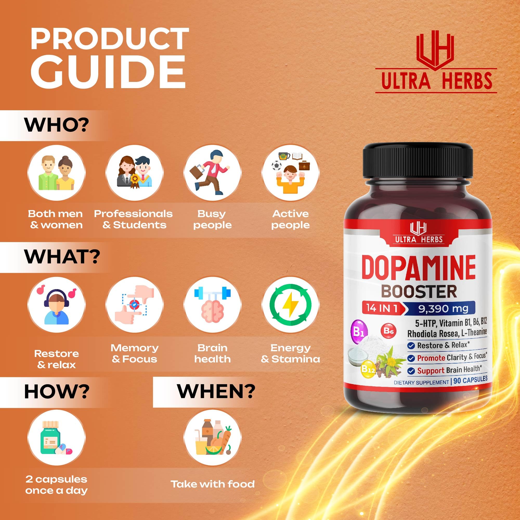 Dopamine Focus Supplement Ashwagandha 5000mg 5-HTP 50mg Rhodiola Rosea 2000mg ULTRA HERBS buy australia supplements