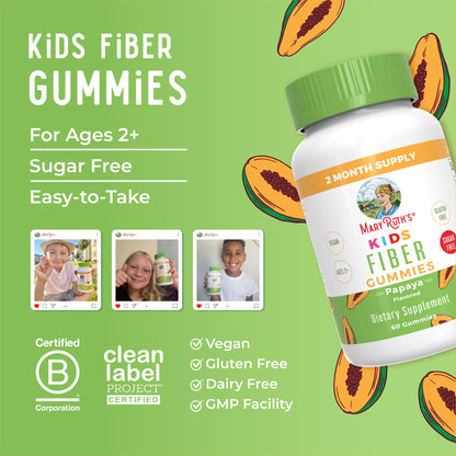 MARYRUTH'S Fiber Gummies for Kids | 2 Month Supply | Sugar Free | Soluble Fiber Supplement | Gut Health & Digestion Support MARYRUTH'S