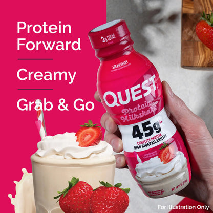 Quest Nutrition Strawberry Protein Shake, 45g Protein, 2g Sugar, 4g Net Carbs, Ready to Drink, Gluten Free, 4 Count Quest