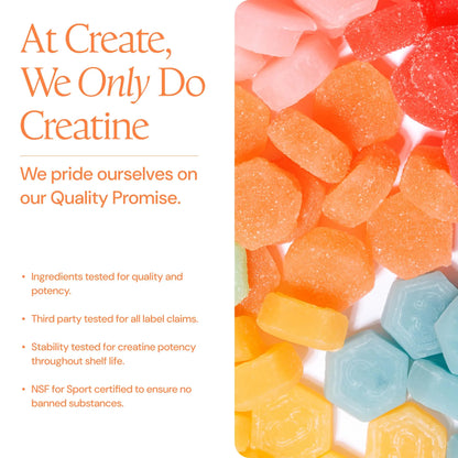 Create Creatine Gummies for Men & Women – NSF Certified, Made with Creapure Creatine Monohydrate, Great Tasting, Anti-Melting Formula, 30ct Standup Pouch, 90 Gummies (Variety Pack) Create