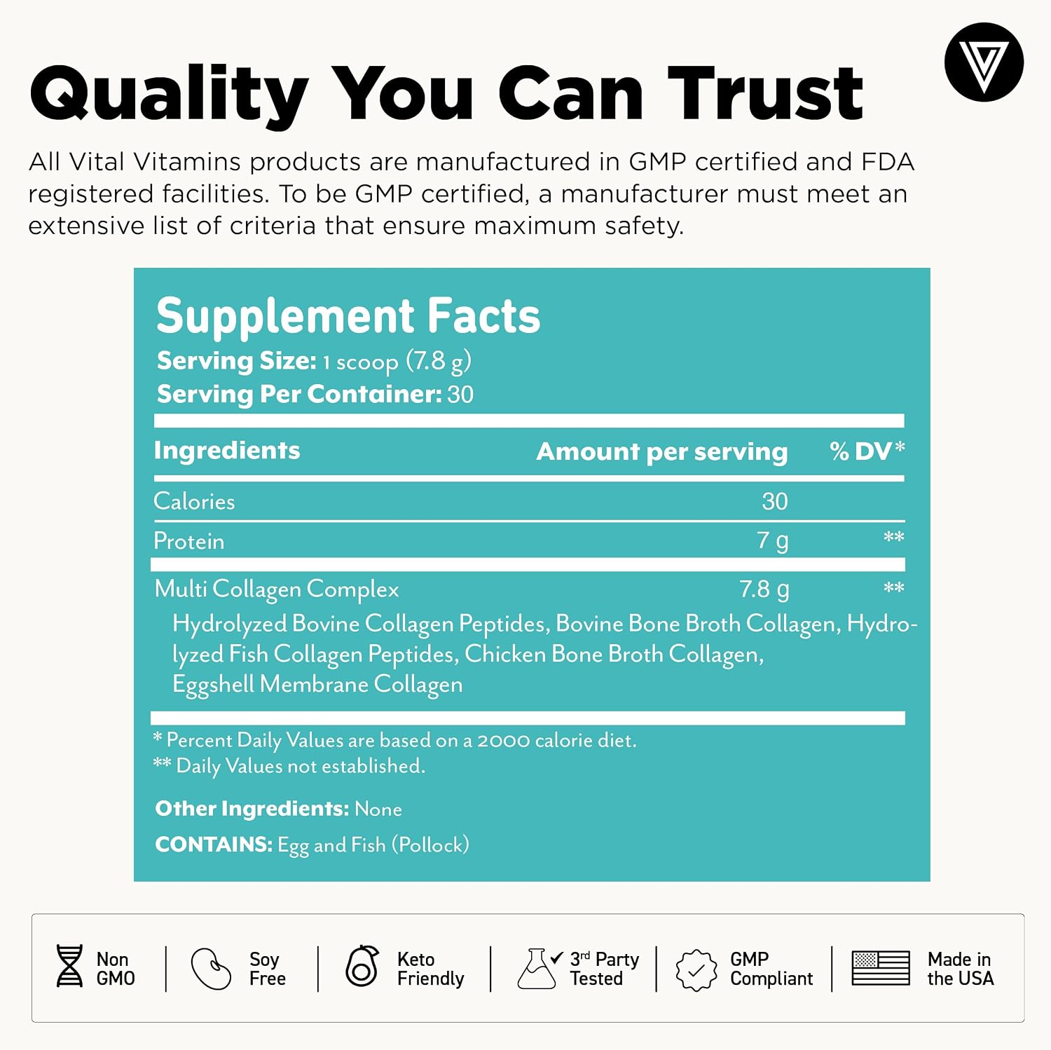 Vital Vitamins Multi Collagen Complex Powder for Hair, Skin, Nails & Joints | 5 Collagen Peptides Types I II III V & X, Unflavored, Easy to Dissolve, Scoop Included Inside, 30 Servings Gsupps Australia