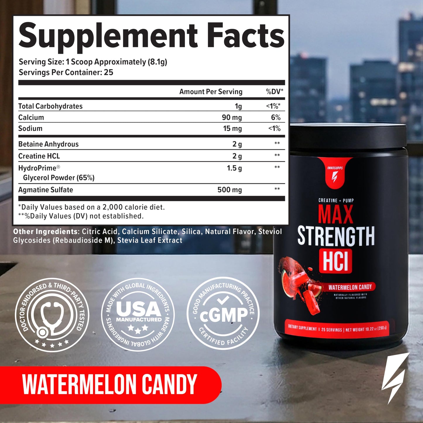 Max Strength HCl - Pre Workout Creatine HCl Powder for Muscle Growth, Endurance & Recovery - No Bloat, Superior Absorption - Pre and Post Workout Supplement for Men & Women (Blueberry Lemonade)