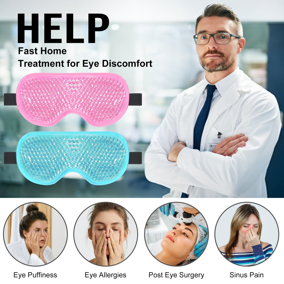 BeeVines Gel Eye Mask, Cooling Ice Masks for Puffy Eyes (2 Pack) BeeVines