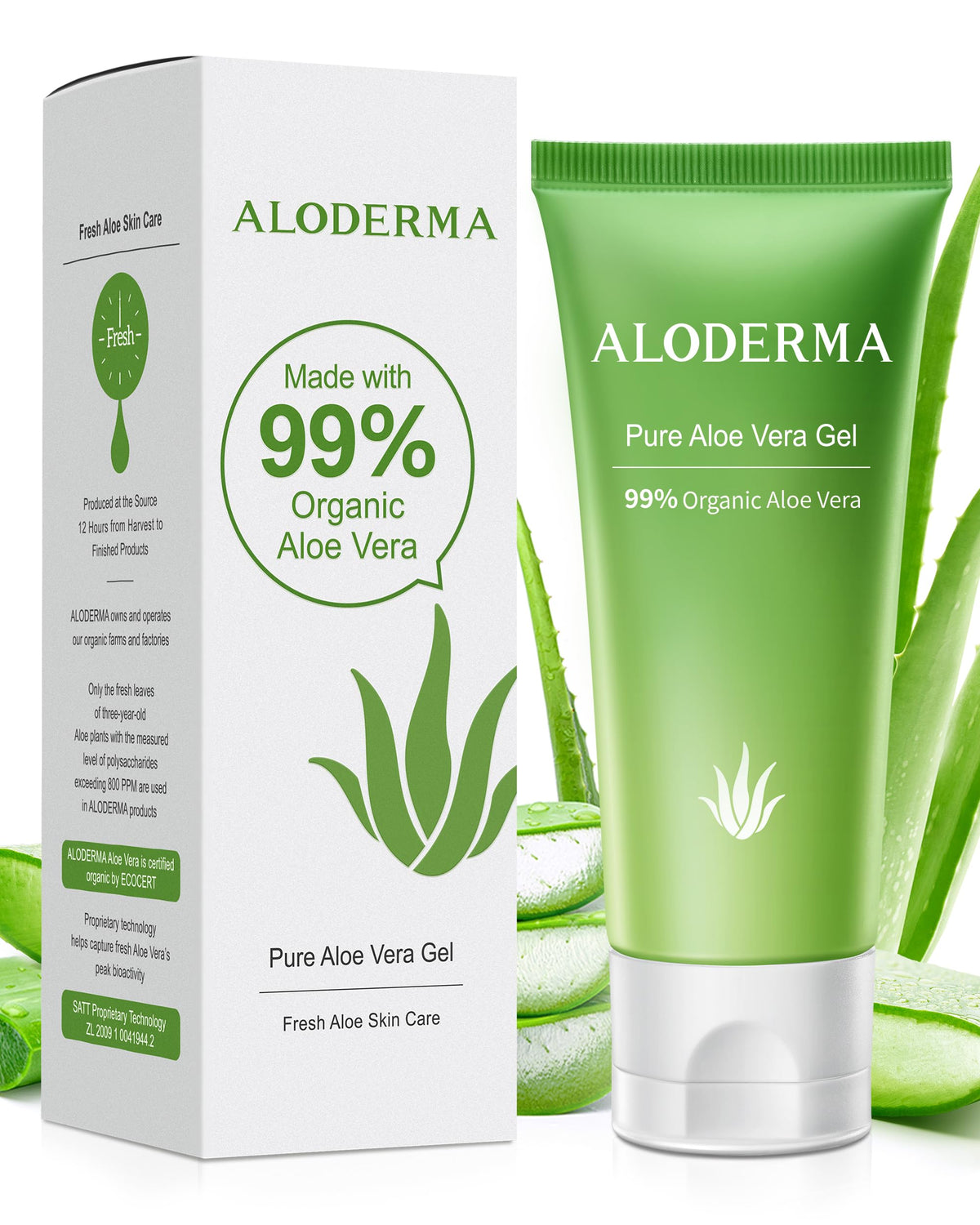 Aloderma Aloe Vera Gel Made within 12 Hours of Harvest with 99% Pure Organic Aloe Vera, Naturally Hydrating for Soothing Skincare, Moisturizing Aloe Gel for Skin, Face, Sensitive Skin - 4.02oz Aloderma