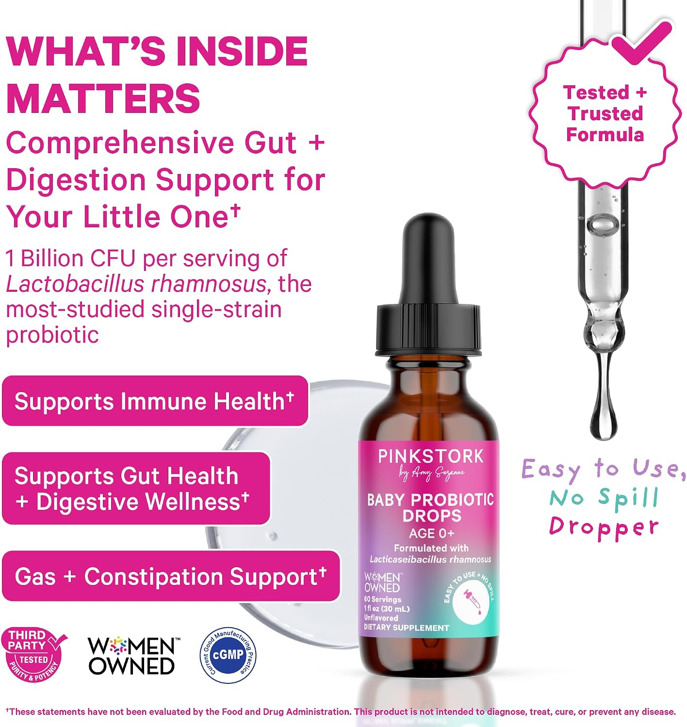 Pink Stork Baby Probiotic Drops, Newborn, Infant & Toddler, 1 fl oz | Digestion and Constipation Support, Newborn Essentials, 2 Month Supply