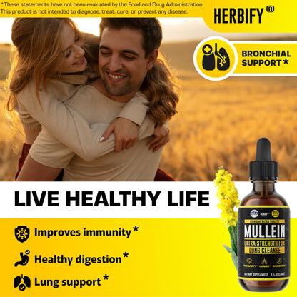 HERBIFY Mullein Drops - Lung Cleanse - Leaf Extract - Powerful Mullein for Immune Support,Detox & Respiratory Support - Made in USA HERBIFY