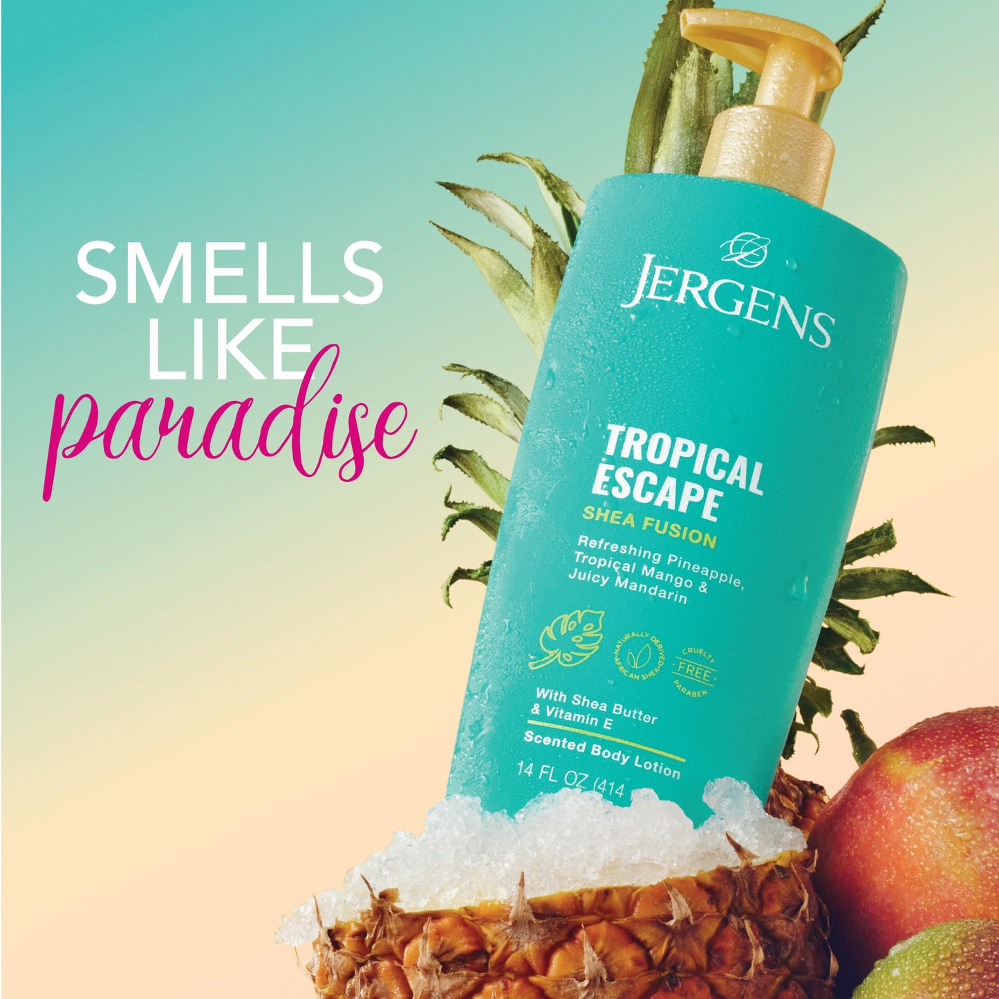 Jergens Shea Fusion Tropical Escape Body Lotion, Moisturizer with Shea Butter & Vitamin E, 14 Fl Oz Jergens