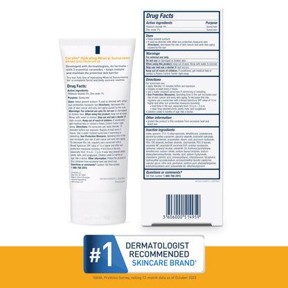 CeraVe Hydrating Mineral Sunscreen SPF 50 Face Sunscreen, Travel Size 2.5oz CeraVe