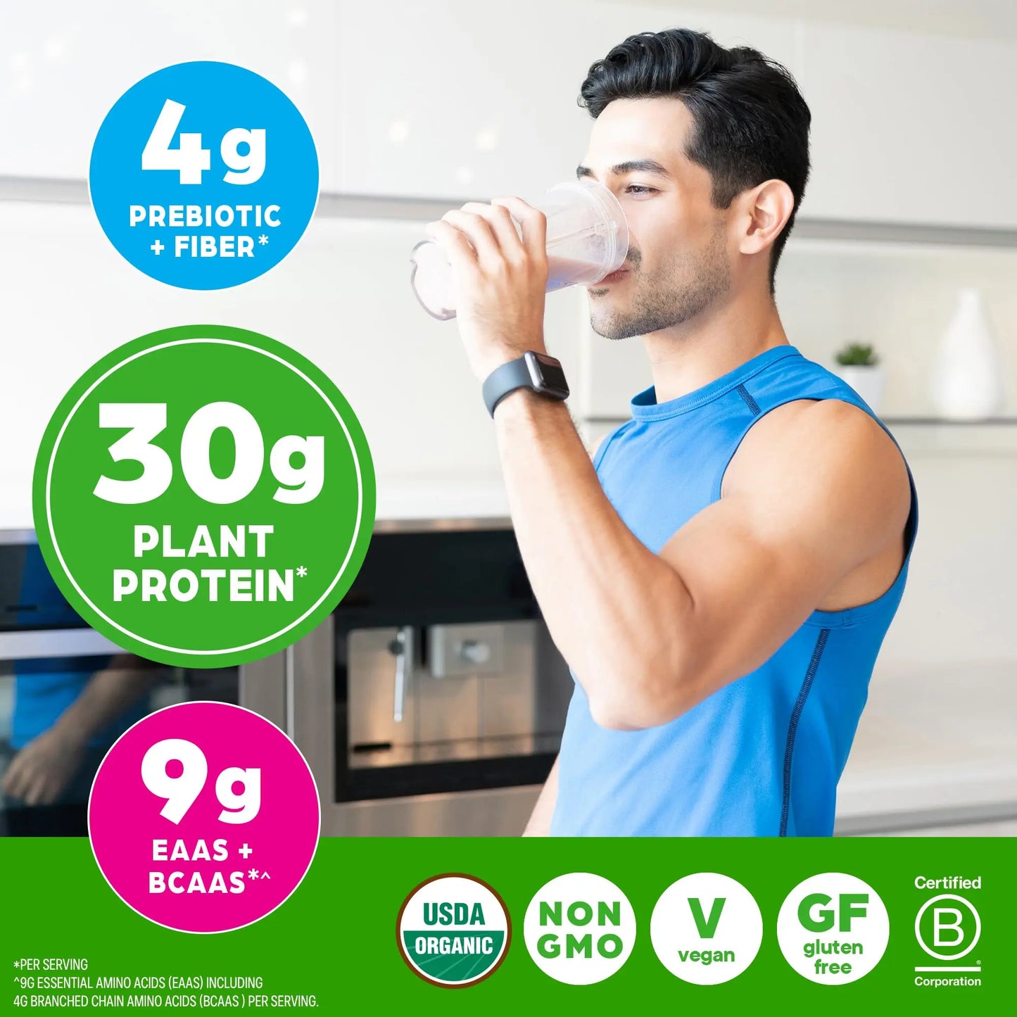 Orgain Organic 30g Vegan Plant Protein Powder, Vanilla, 9g EAAs + BCAAs, High Plant Protein, 4g Prebiotic + Fiber, 1g Sugar, Pre-Workout, Muscle Support + Recovery - 2.01lb (Packaging May Vary) Orgain