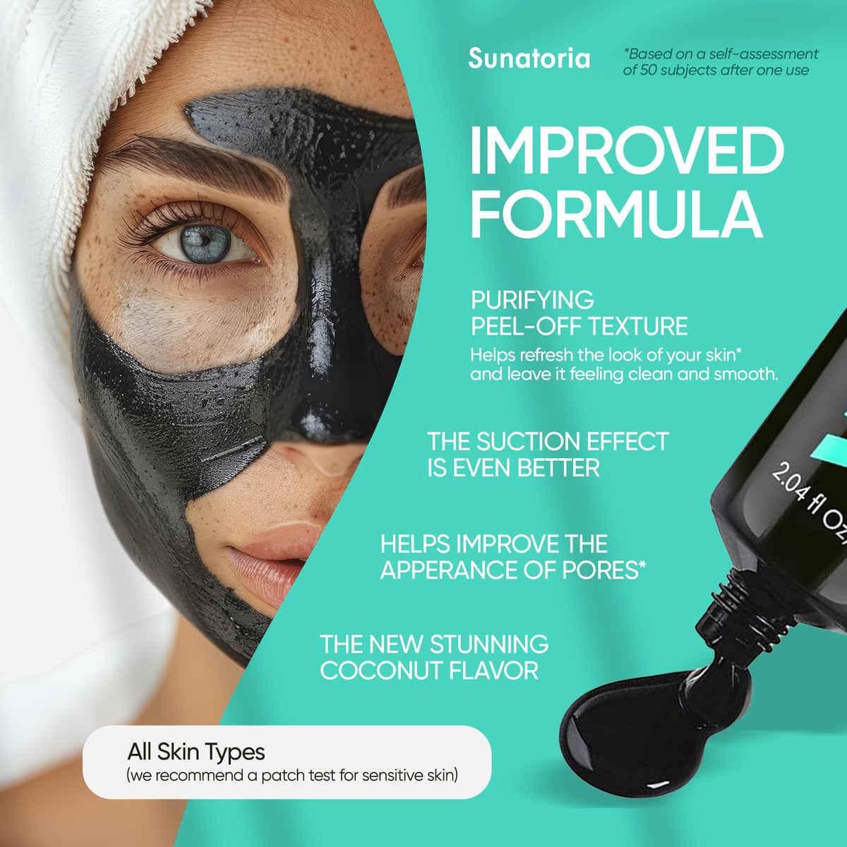 SUNATORIA Original Black Peel Off Face Mask - Charcoal Pore Mask - Helps Remove Excess Oil & Lift Away Surface Impurities – Botanical Extracts & Vitamins A, E, B5-2.04 fl oz SUNATORIA