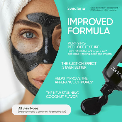 SUNATORIA Original Black Peel Off Face Mask - Charcoal Pore Mask - Helps Remove Excess Oil & Lift Away Surface Impurities – Botanical Extracts & Vitamins A, E, B5-2.04 fl oz SUNATORIA