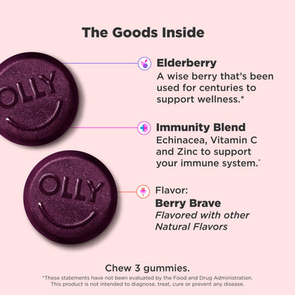 OLLY Immunity Gummy, Immune Support, Elderberry, Zinc, Vitamin C, Supplement, Berry Flavor, 15 Day Supply - 45 Count OLLY