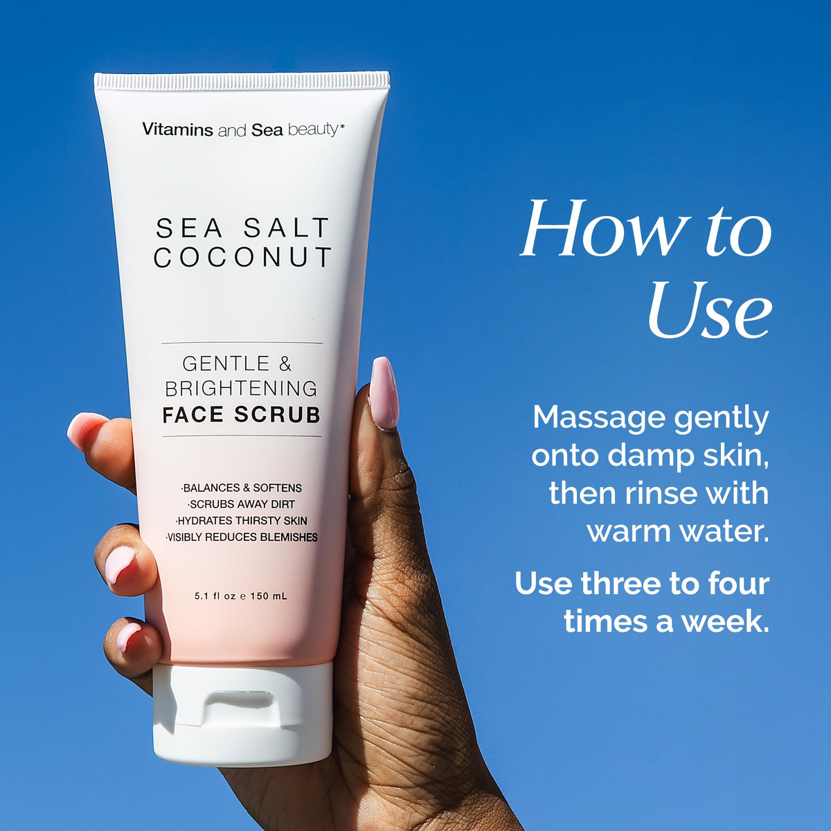 Gentle & Brightening Face Scrub with Sea Salt & Coconut – Exfoliates, Hydrates & Reduces Blemishes – Balancing Facial Cleanser for All Skin Types – 5.1 fl oz VITAMINS AND SEA BEAUTY
