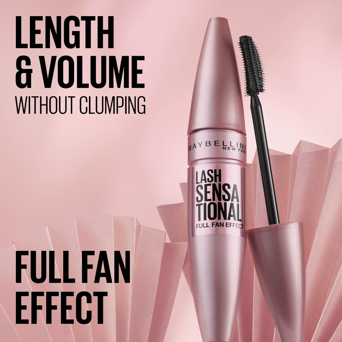 Maybelline Lash Sensational Washable Mascara, Lengthening and Volumizing for a Full Fan Effect, Blackest Black, 1 Count MAYBELLINE