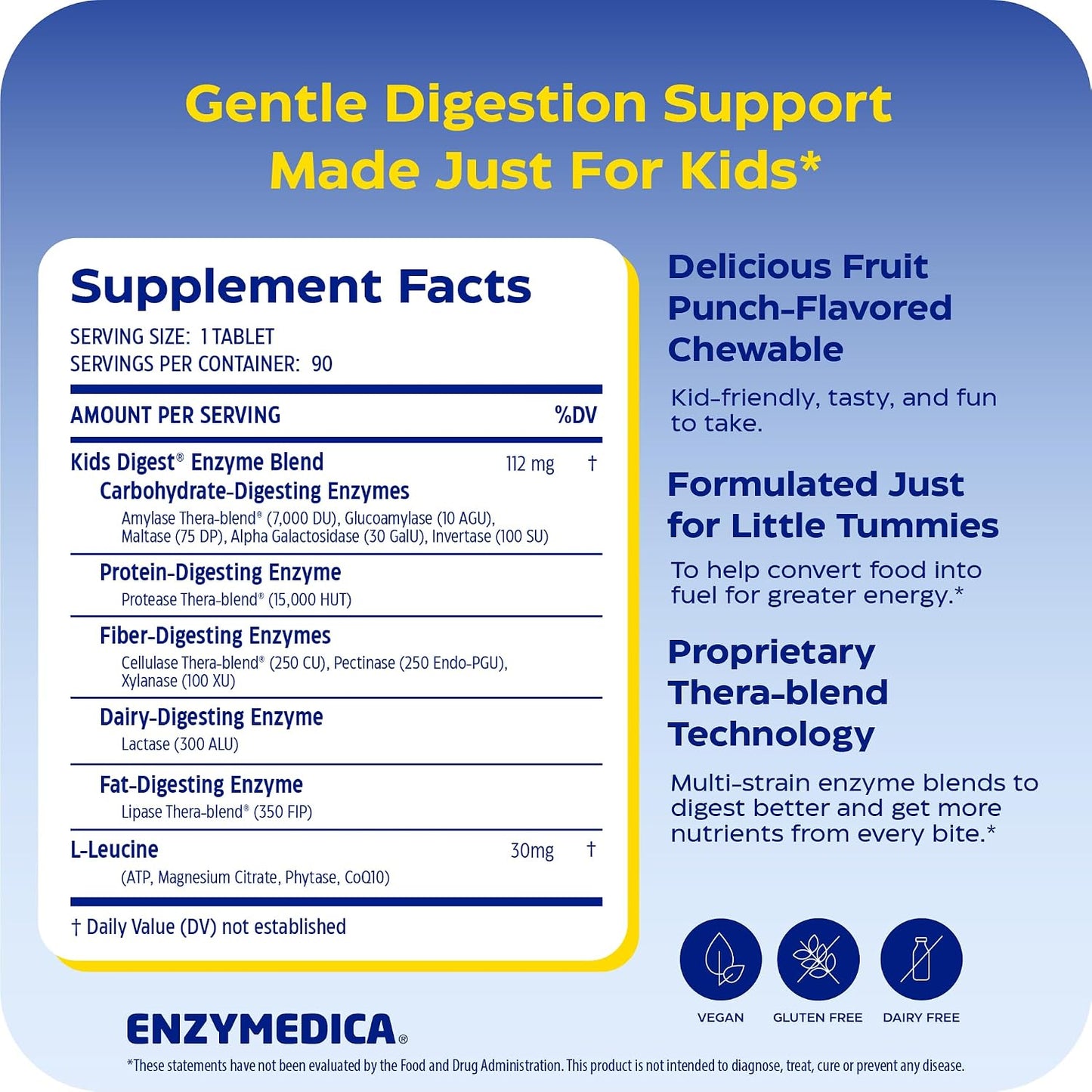 Enzymedica Kids Digest Chewable Digestive Enzyme Supplement - 90 Tablets Gsupps Australia