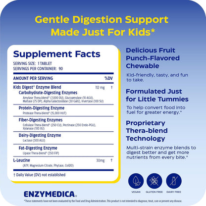 Enzymedica Kids Digest Chewable Digestive Enzyme Supplement - 90 Tablets Gsupps Australia
